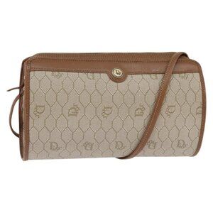 Authentic Christian Dior Honeycomb Canvas Shoulder Bag PVC Beige Gold